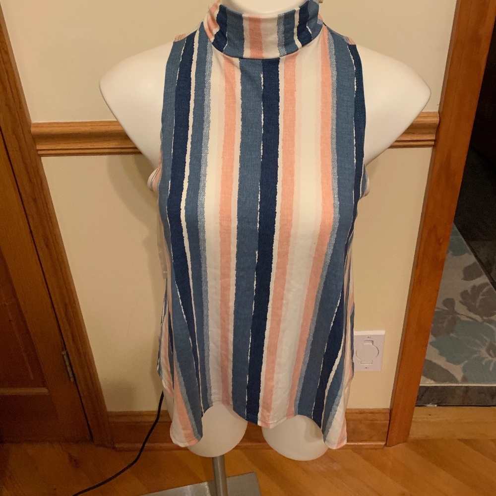 striped blue pink and white top